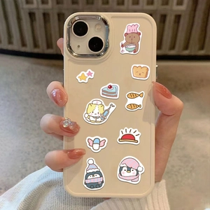 Cute hand-drawn animal cartoon stickers on a cream phone case with waterproof material