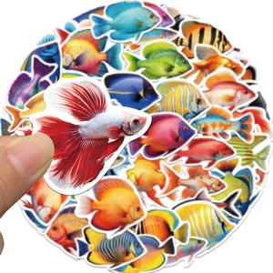 50 pieces of waterproof cartoon fish stickers for water bottles and mobile phone decor