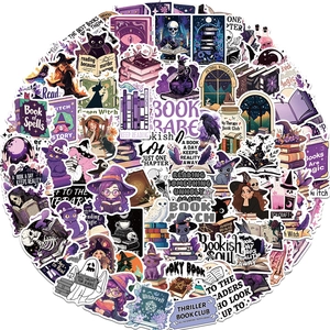 Lot de 100 autocollants Gothic Wizard Bookish avec sorcières, chats noirs et magie