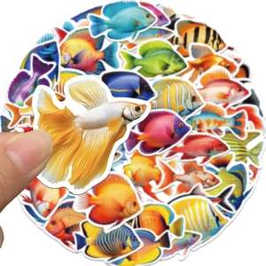 50 pieces of waterproof cartoon fish stickers for kids showing tropical fish designs