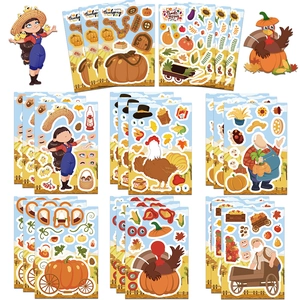 Thanksgiving DIY Make A Face Stickers For Kids Turkey Pumpkin Autumn Harvest Theme Scrapbooking Party Decor Sticker Sheets
