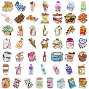 50 pieces of waterproof cartoon snack and drink stickers for DIY luggage and skateboards