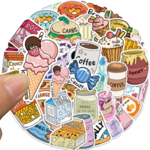 50pcs waterproof cartoon snack stickers for DIY luggage and scrapbook decoration