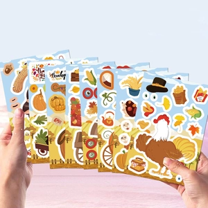 Thanksgiving pumpkin and turkey DIY make-a-face stickers set for festive decorations