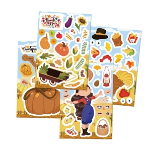 DIY Thanksgiving stickers set featuring pumpkin and turkey face changing puzzle stickers