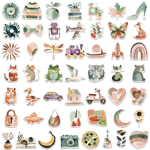50pcs bohemian watercolor hand-drawn sticker set for DIY luggage and scrapbooking