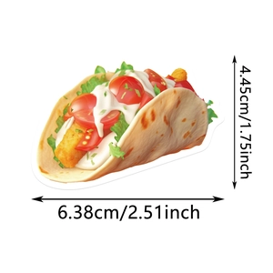 Detailed size view of a waterproof 3D taco food sticker showing precise dimensions