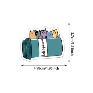 Detailansicht der Katzensticker in Medizinflaschen-Design, Größe 3,7 mal 4,98 cm groß