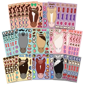 Cartoon Horse DIY Make A Face Stickers For Kids Educational Puzzle Creative Face Changing Waterproof PVC Stickers