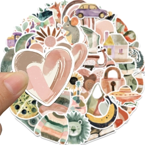 50pcs bohemian hand-painted stickers with nature-inspired motifs for DIY decoration