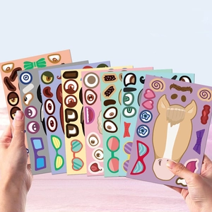Cartoon animal DIY stickers set with various facial features for kids creative puzzle making