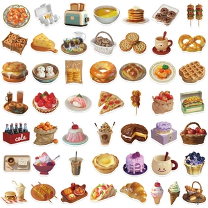 50 pieces of 3D waterproof food stickers featuring cake, snacks and ice cream for DIY decor