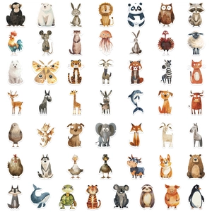 50 simpatici adesivi per animali ad acquerello per decorazioni fai-da-te e valigie