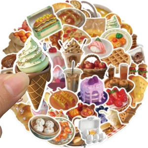 50pcs waterproof 3D food stickers including cakes and snacks for DIY luggage and skateboards