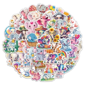 Lot de 50 autocollants éléphants mignons, stickers animaux imperméables pour enfants