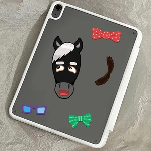 Close-up of iPad case with cartoon pony head and colorful 3D glasses design