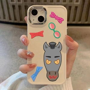 Cartoon donkey and bows print phone case for iPhone in creamy white silicone material