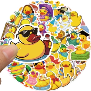 Lot de 50 autocollants canard jaune mignons pour décorer bagages et laptops