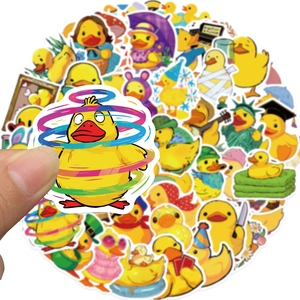 Lot de 50 autocollants de canard jaune mignons pour décorer valises et ordinateurs