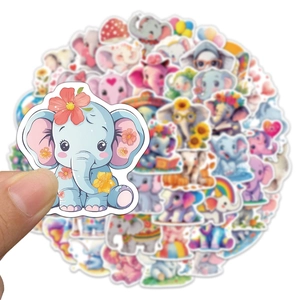 Lot de 50 autocollants éléphants mignons imperméables pour décoration bricolage enfant