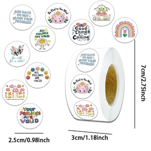500pcs mental health stickers roll with colorful rainbow designs for planners and bottles