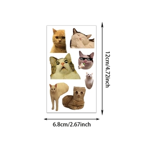 Détails de tatouages temporaires de chats mignons avec dimensions de la planche