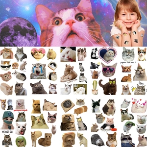Autocollants de Tatouage Temporaire Chat Meme Dessin Animé Imperméable Jetable Art Corporel pour Enfants Adultes Fête