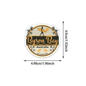 Détail d'un autocollant Byron Bay Australie de 4,9 cm avec kangourou et coucher de soleil