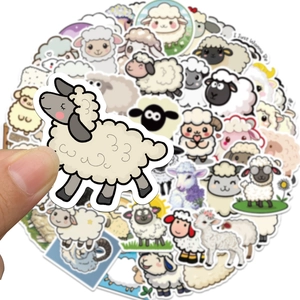 Close-up of cute cartoon sheep stickers with waterproof die-cut edges for DIY decor