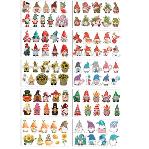 Set di 10 tatuaggi temporanei con gnomi da giardino e vari disegni festivi per bambini