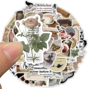 Lot de 50 autocollants vintage esthétiques avec roses et journaux pour DIY