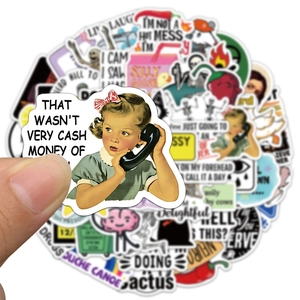 Set of 50 vintage sarcasm quote stickers with waterproof finish for laptops and mugs