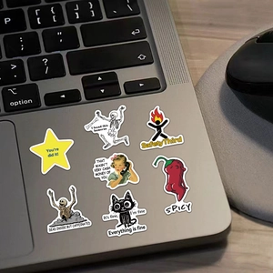 Set of 50 sarcastic meme stickers with funny quotes on a laptop surface