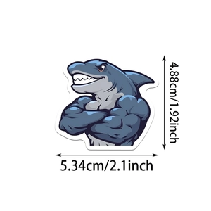 Détail montrant les dimensions du sticker requin musclé 5,34cm x 4,88cm pour ordinateur
