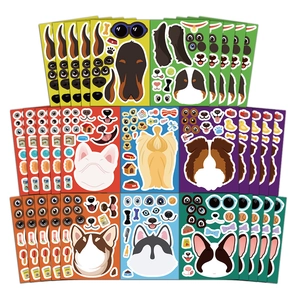8 sheets of cute DIY dog face stickers for kids with creative mix and match accessories