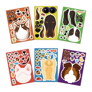 8 pack DIY puppy puzzle stickers set featuring cute cartoon dogs and accessories
