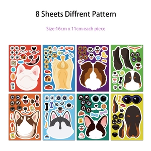 8 sheets of DIY cute dog stickers for kids to make a face with various patterns