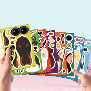 DIY dog face stickers set for kids with diverse accessories and waterproof puzzle designs