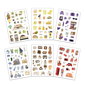 6 sheets of cute ins style aesthetic planner stickers with colorful hand-drawn illustrations
