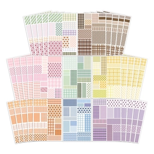Set of 8 colorful grid sticky notes with plaid and geometric patterns for journaling
