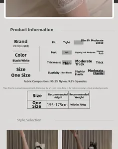 Size chart for lace thigh high stockings showing fabric composition and dimensions