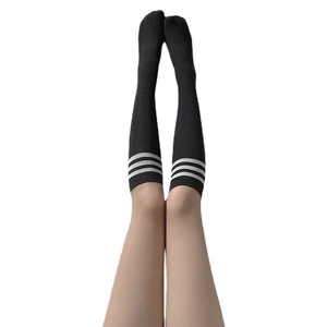Japanese style black over-knee socks with white stripes for students