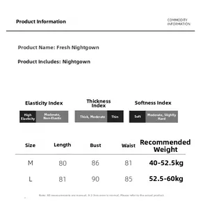 Detailed size chart for floral slip nightdress including dimensions and fabric properties