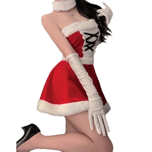 Ensemble costume Noël sexy avec bordure en fourrure et laçage pour femmes cosplay