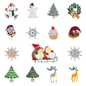 Alloy Rhinestone Christmas Brooch Collection Enamel Xmas Tree Reindeer Snowman Hat Pin Festive Holiday Jewelry Gift Women Men