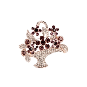 Broche vintage de cesta de flores en oro rosa con diamantes de imitación morados