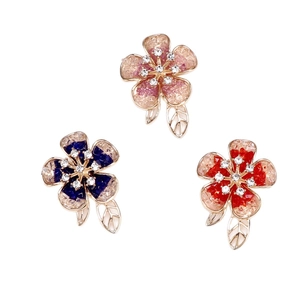 Elegant gradient crystal flower brooch pins in pink, navy blue, and red gold finish