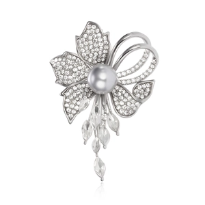 Elegant Alloy Flower Brooch With Artificial Pearl And Rhinestone Inlaid Floral Pin For Women Wedding Banquet Jewelry Accessories