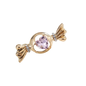 Bague exquise en forme de bonbon avec pierre de cœur rose et petits strass dorés