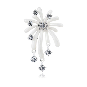 Elegante Weiße Emaille Feuerwerk Brosche Für Damen Zinklegierung Strass Blume Korsage Mode Anhänger Brosche Schmuck Geschenk